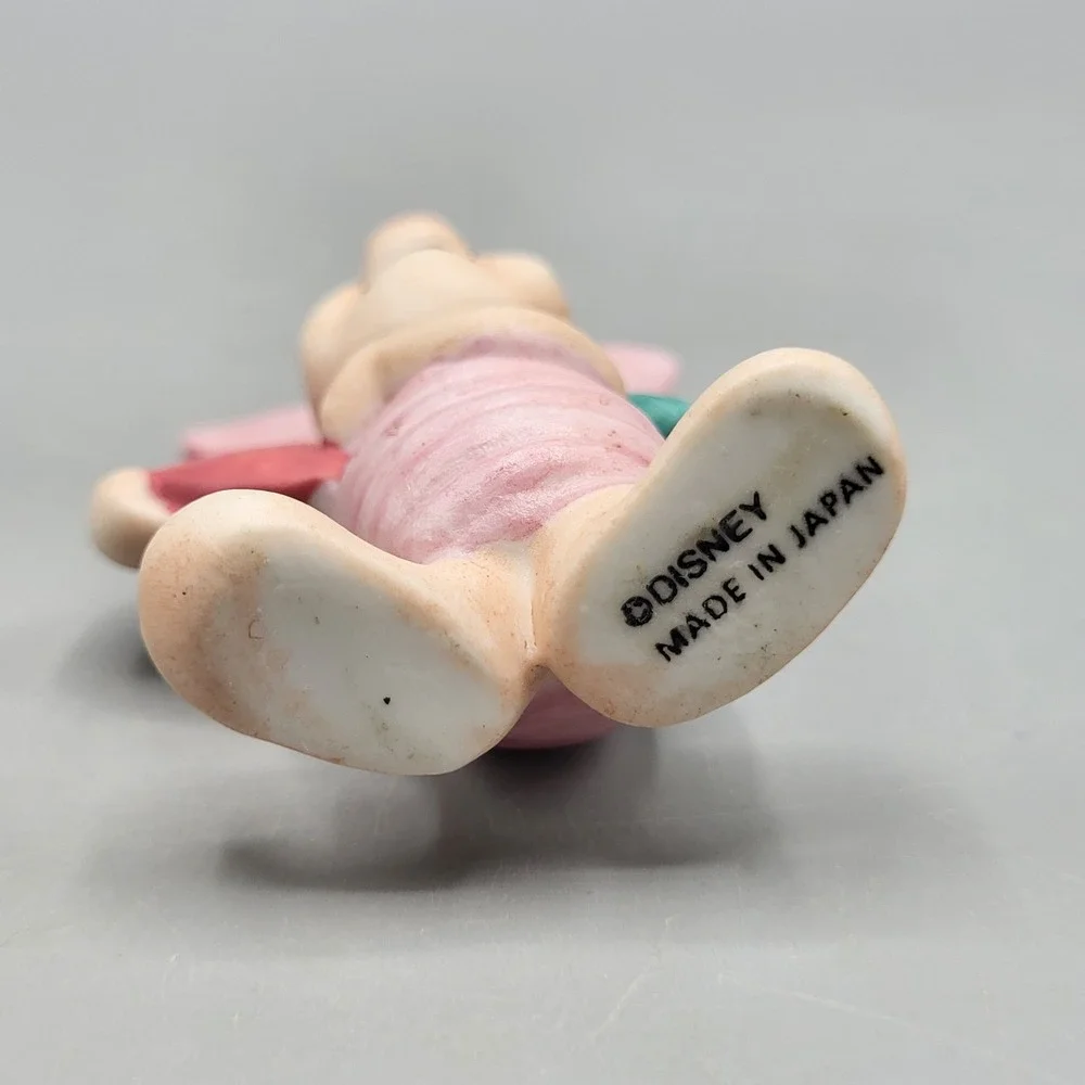 Disney Piglet Ceramic Figurine Small Heart Scarf Made in Japan Pink Shelf Decor